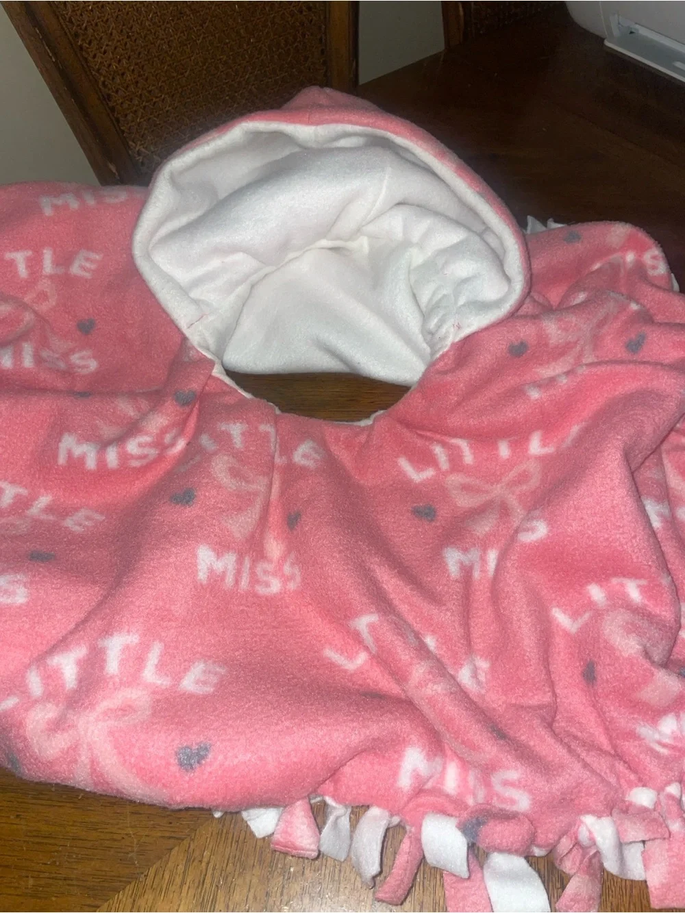 Little Miss' Hooded Fleece Poncho for car seat while in car